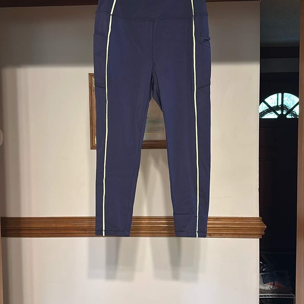 NWOT! Navy T by Talbots Leggings with Neon Stripes